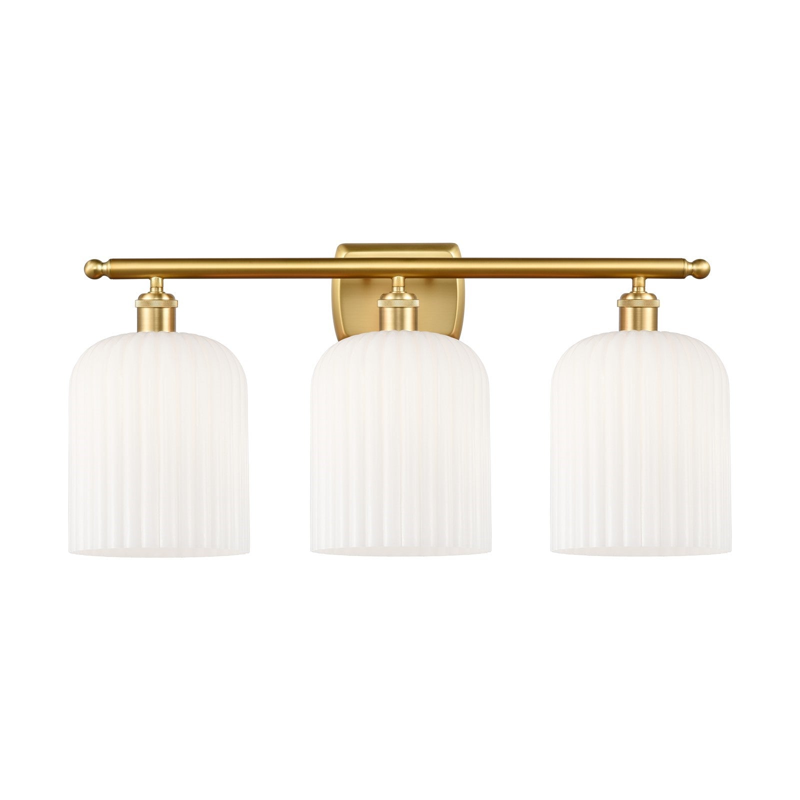 Innovations Bridal Veil 25in 3-Light Bath Vanity | Art Nouveau Satin Gold Steel and Gloss White Ribbed Glass | Bathroom Vanity | Model 516-3W-SG-G559-8GWH