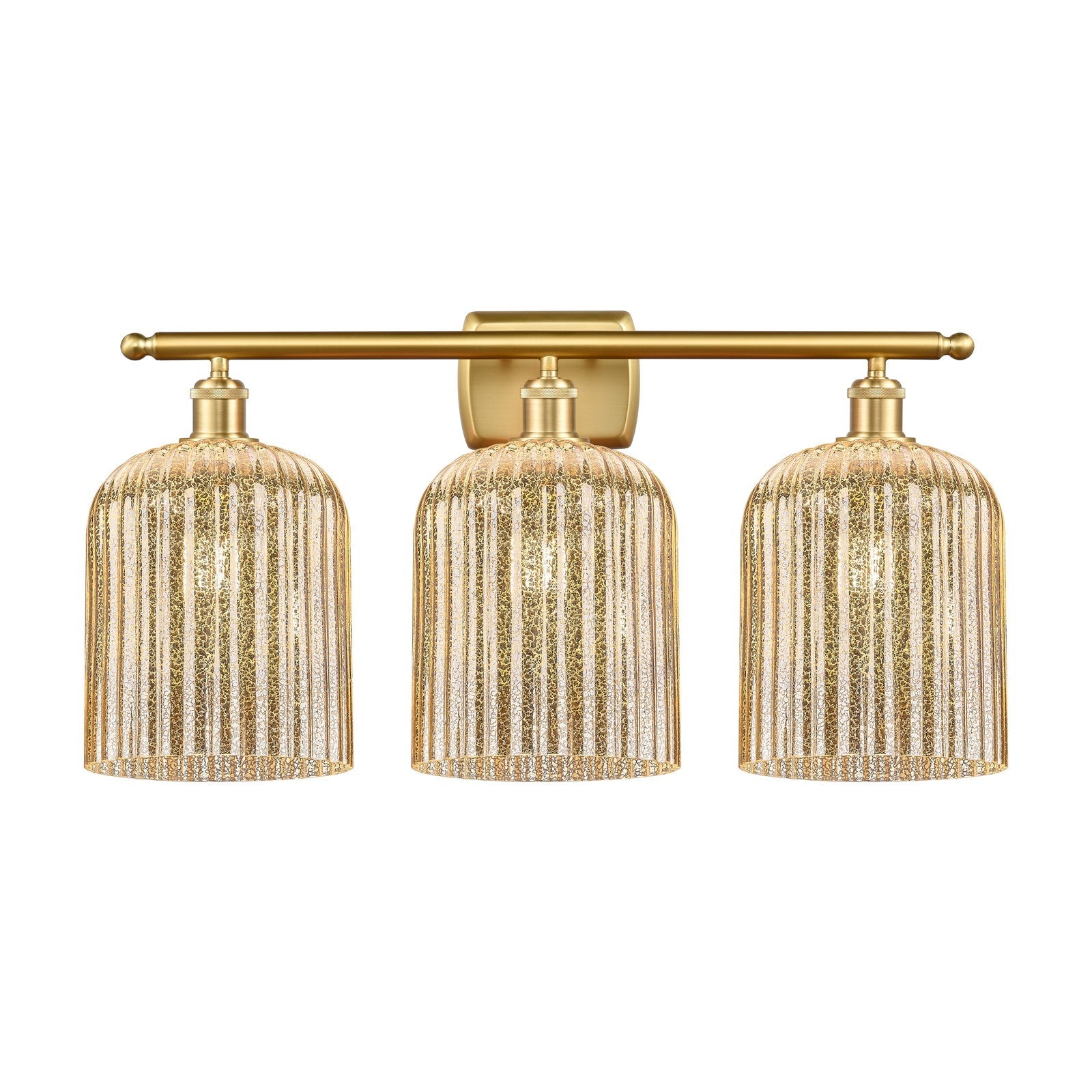 Innovations Bridal Veil 25in 3-Light Bath Vanity Light | Art Nouveau Satin Gold Steel and Mercury Ribbed Glass | Bathroom | Model 516-3W-SG-G559-8ME