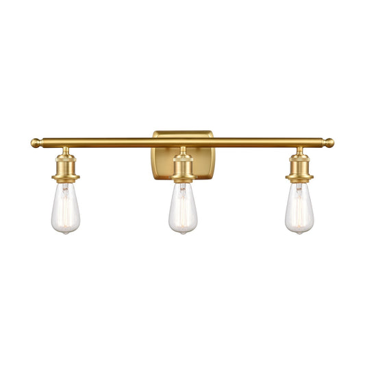 Innovations Bare Bulb 26in 3-Light Bath Vanity Light | Industrial Farmhouse Satin Gold Steel and Cast Brass | Bathroom Vanity & | Model 516-3W-SG-LED