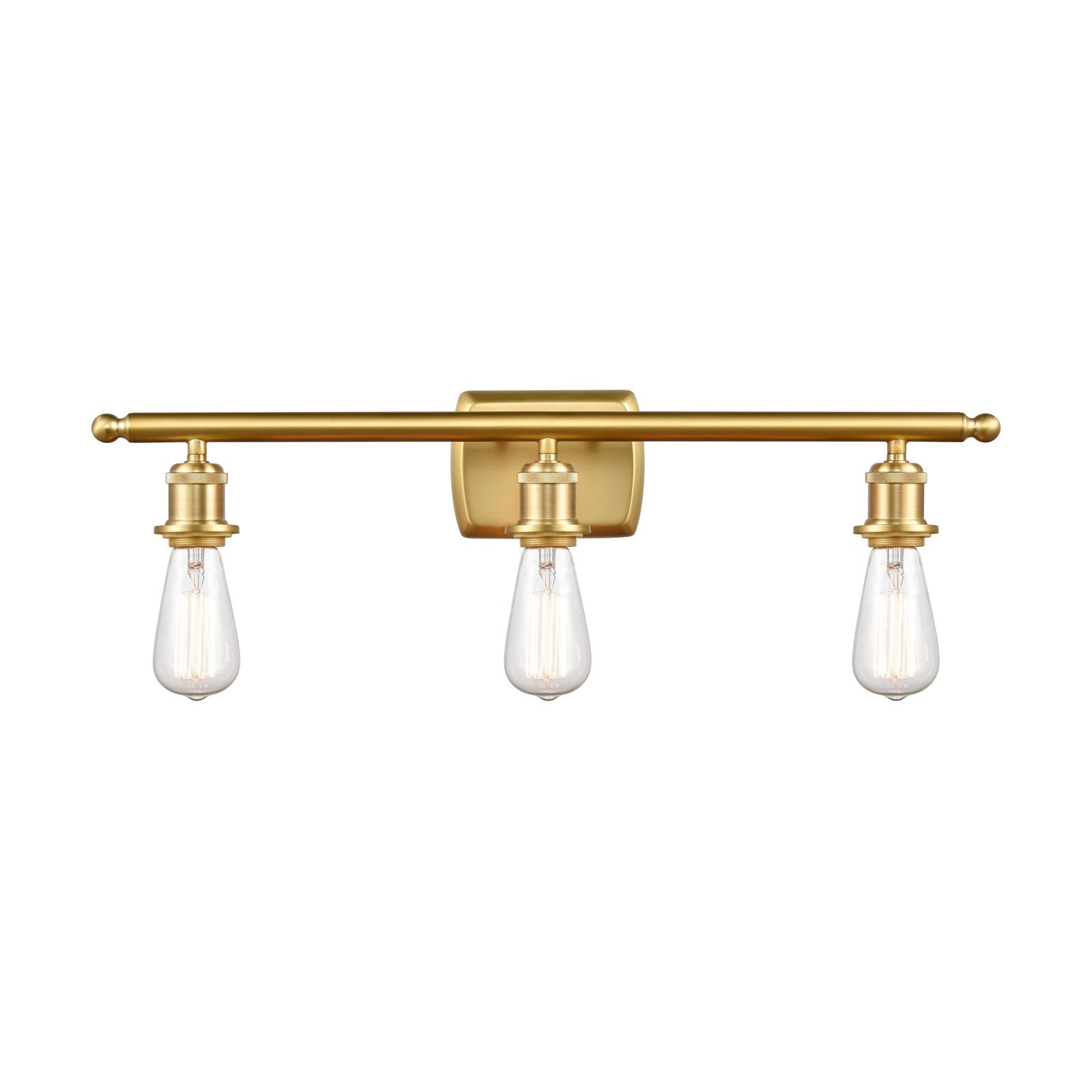 Innovations Bare Bulb 26in 3-Light Bath Vanity Light | Industrial Farmhouse Satin Gold Steel and Cast Brass | Bathroom Vanity & | Model 516-3W-SG-LED