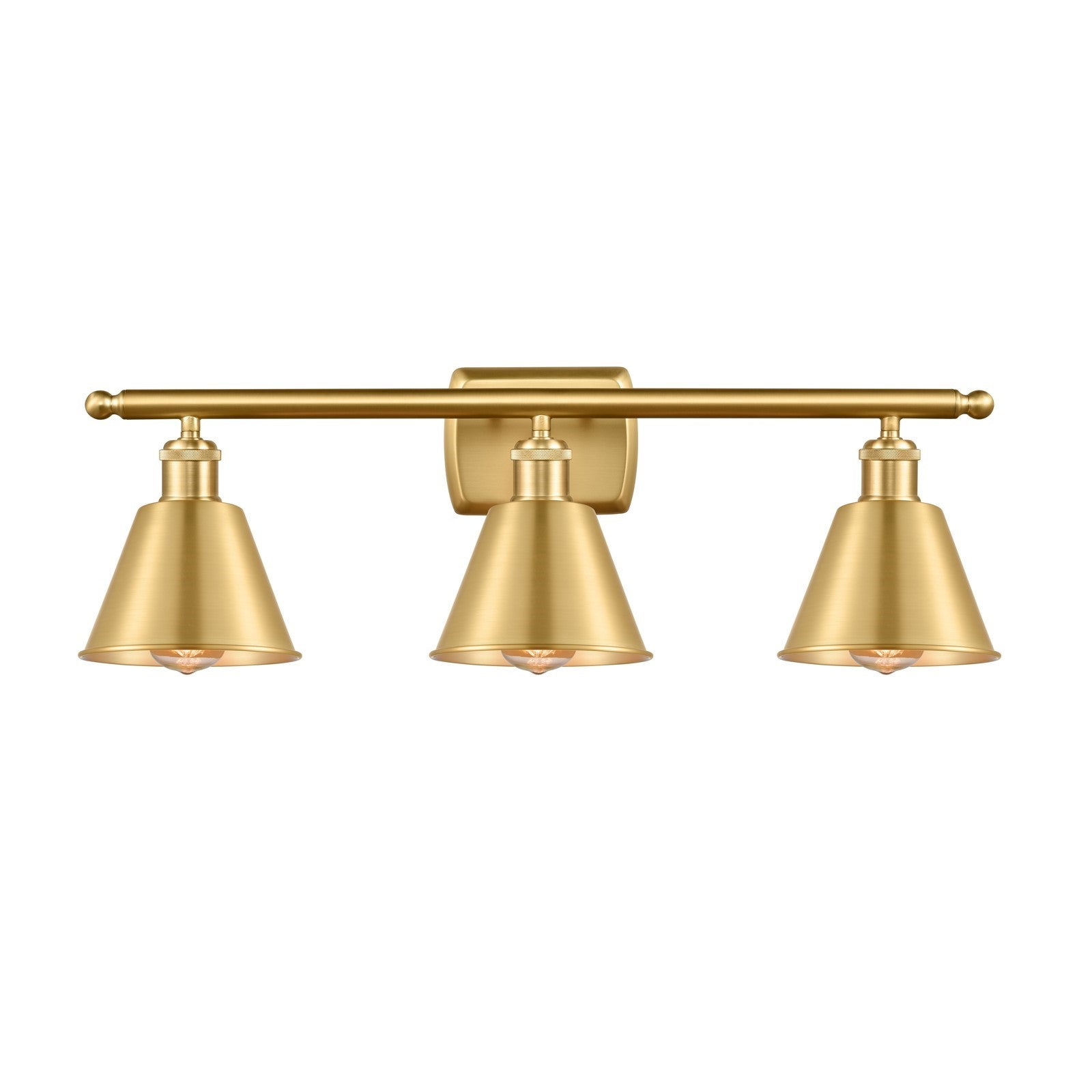 Innovations Smithfield 27in 3-Light Bath Vanity Light | Industrial Farmhouse Satin Gold Steel and Satin Gold Metal Shade | Model 516-3W-SG-M8-LED