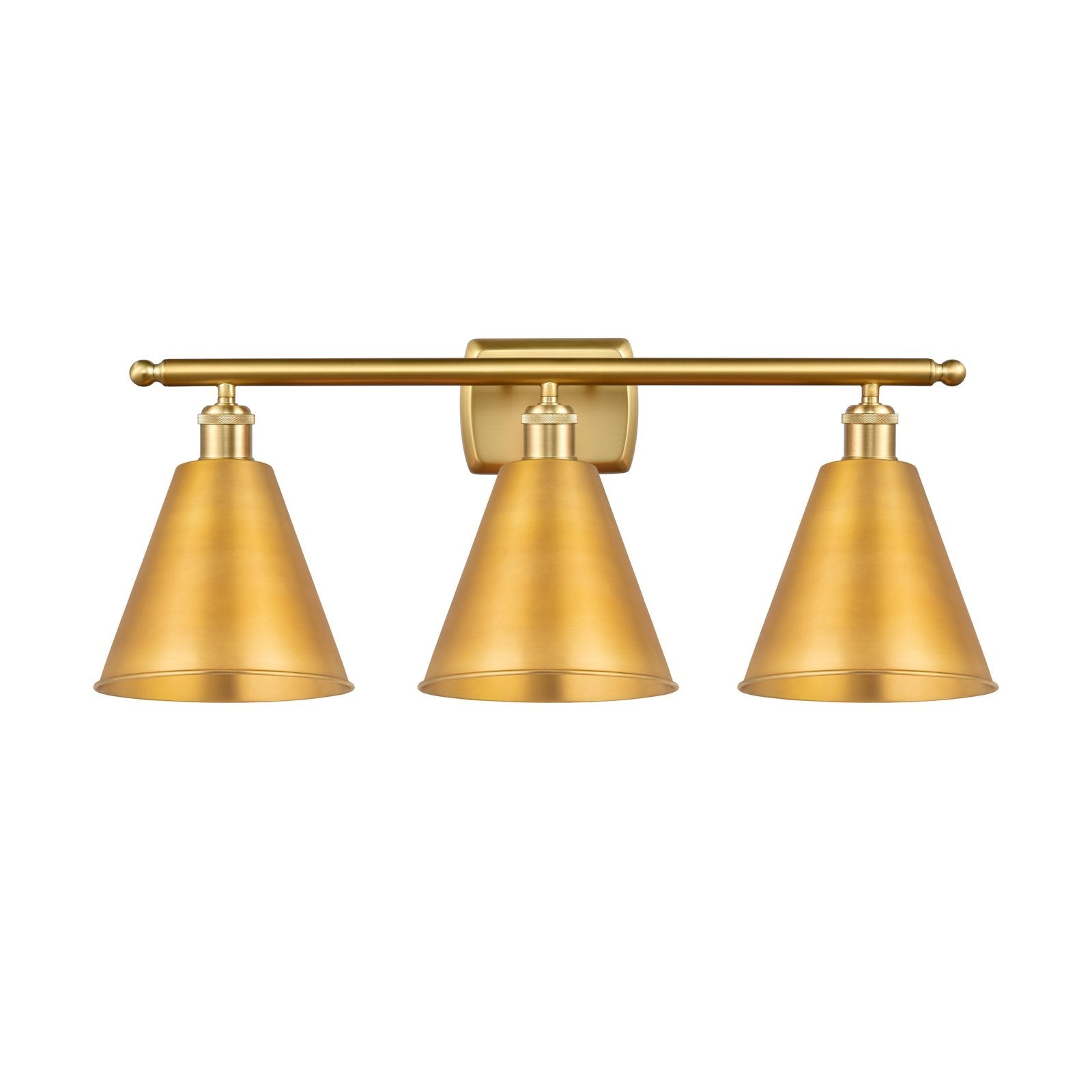 Innovations Berkshire 28in 3-Light Bath Vanity Light | Industrial Farmhouse Satin Gold Steel and Cast Brass with Satin Gold | Model 516-3W-SG-MBC-8-SG