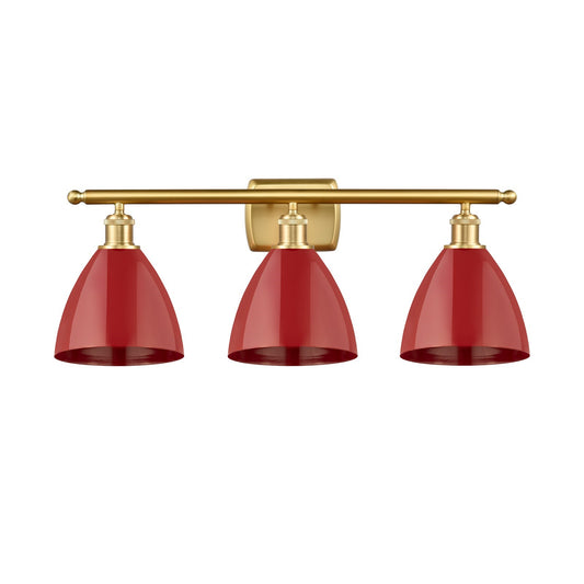 Innovations Plymouth 28in 3-Light Bath Vanity Light | Industrial Farmhouse Satin Gold Steel and Cast Brass with Matte Red | Model 516-3W-SG-MBD-75-RD