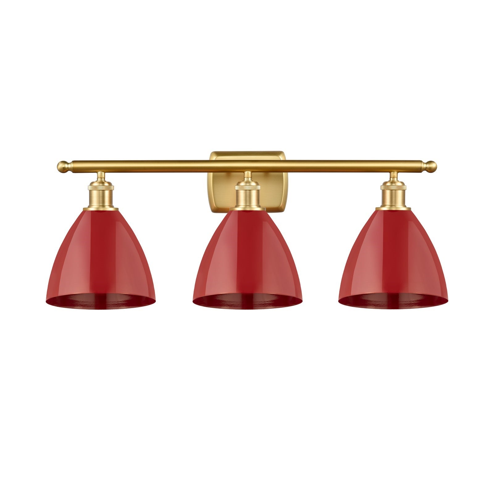 Innovations Plymouth 28in 3-Light Bath Vanity Light | Industrial Satin Gold Steel and Matte Red Metal | Kitchen & Bathroom | Model 516-3W-SG-MBD-75-RD-LED