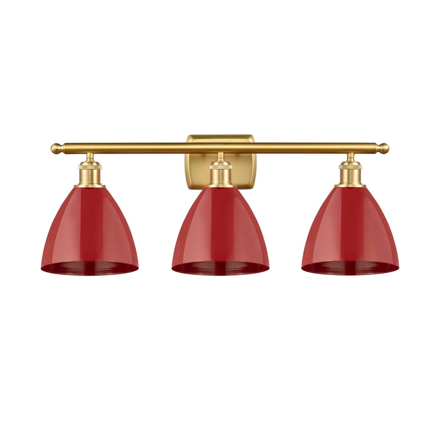 Innovations Plymouth 28in 3-Light Bath Vanity Light | Industrial Satin Gold Steel and Matte Red Metal | Kitchen & Bathroom | Model 516-3W-SG-MBD-75-RD-LED