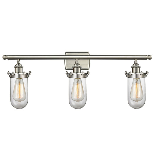 Innovations Kingsbury 24in 3-Light Bath Vanity Light | Industrial Brushed Satin Nickel and Clear Glass | Bathroom Vanity | Model 516-3W-SN-CE231-CL