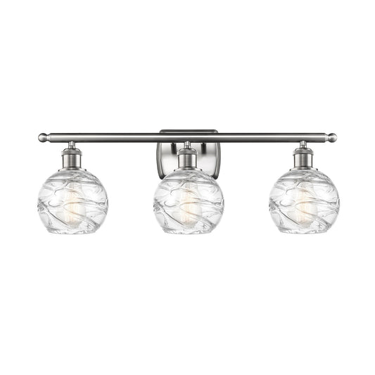 Innovations Athens Deco Swirl 26in 3-Light Bath Vanity Light | Industrial Brushed Satin Nickel and Clear Deco Swirl Glass | Model 516-3W-SN-G1213-6CL