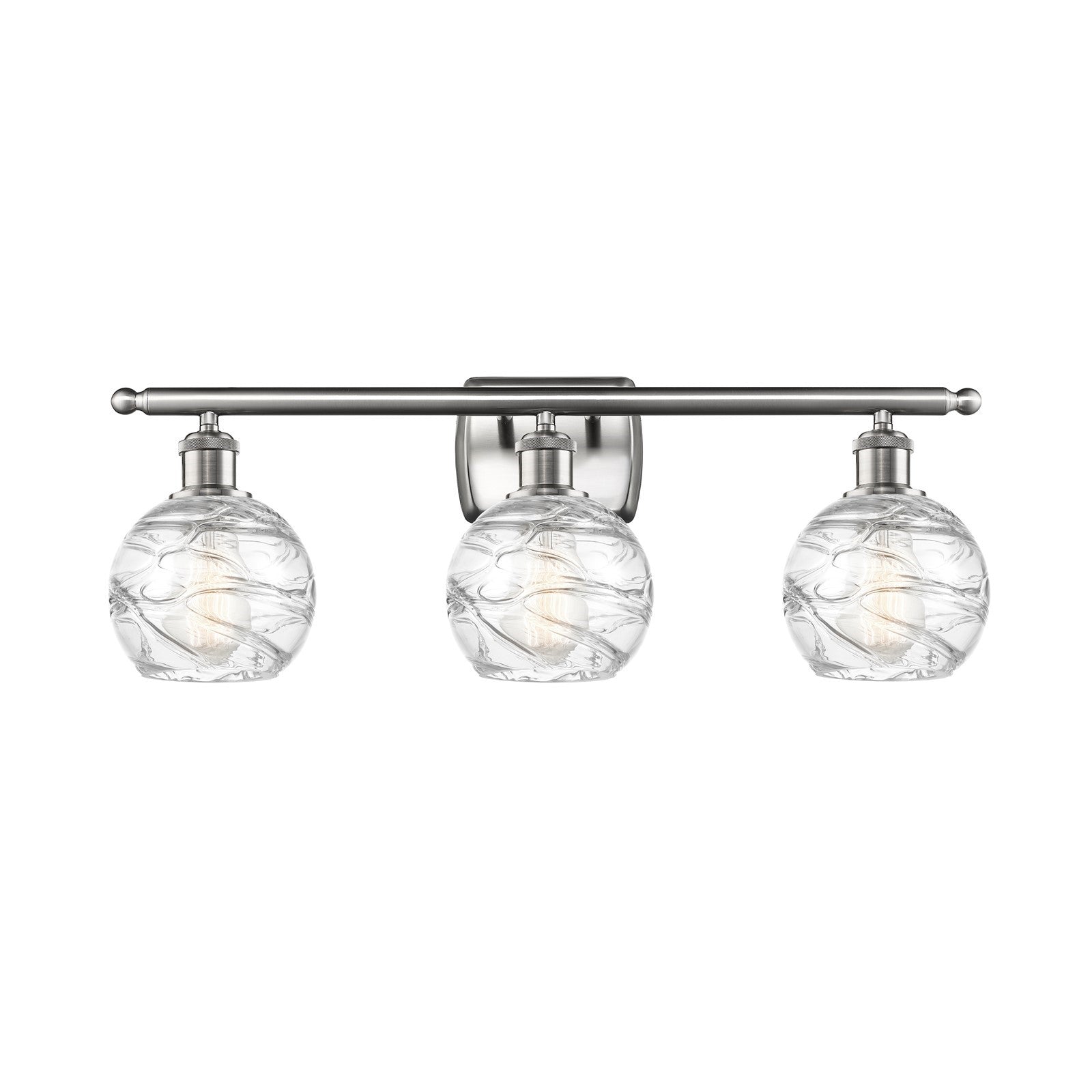 Innovations Athens Deco Swirl 26in 3-Light Bath Vanity Light | Industrial Brushed Satin Nickel and Clear Deco Swirl Glass | Model 516-3W-SN-G1213-6CL