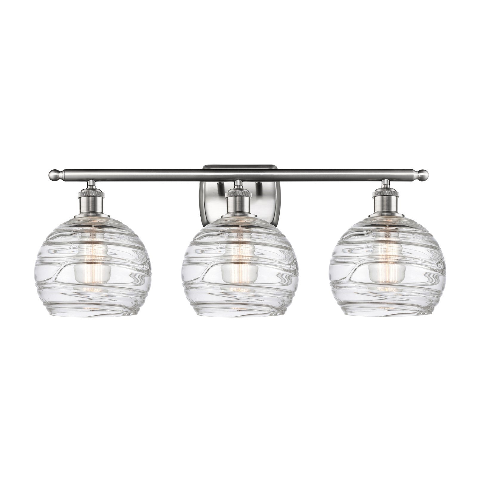 Innovations Athens Deco Swirl 28in 3-Light Bath Vanity Light | Industrial Brushed Satin Nickel and Clear Deco Swirl Glass | Model 516-3W-SN-G1213-8CL