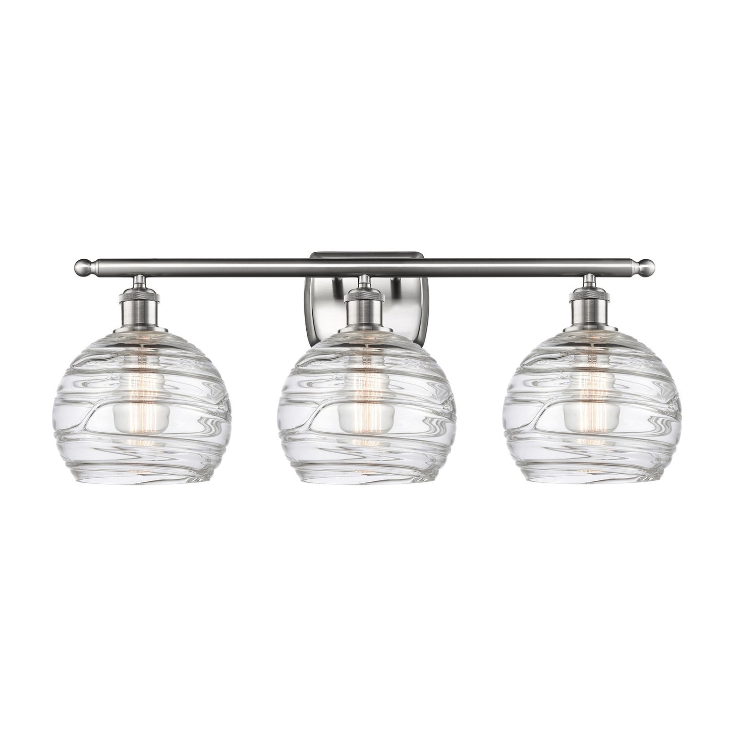 Innovations Athens Deco Swirl 28in 3-Light Bath Vanity Light | Industrial Brushed Satin Nickel and Clear Deco Swirl Glass | Model 516-3W-SN-G1213-8CL