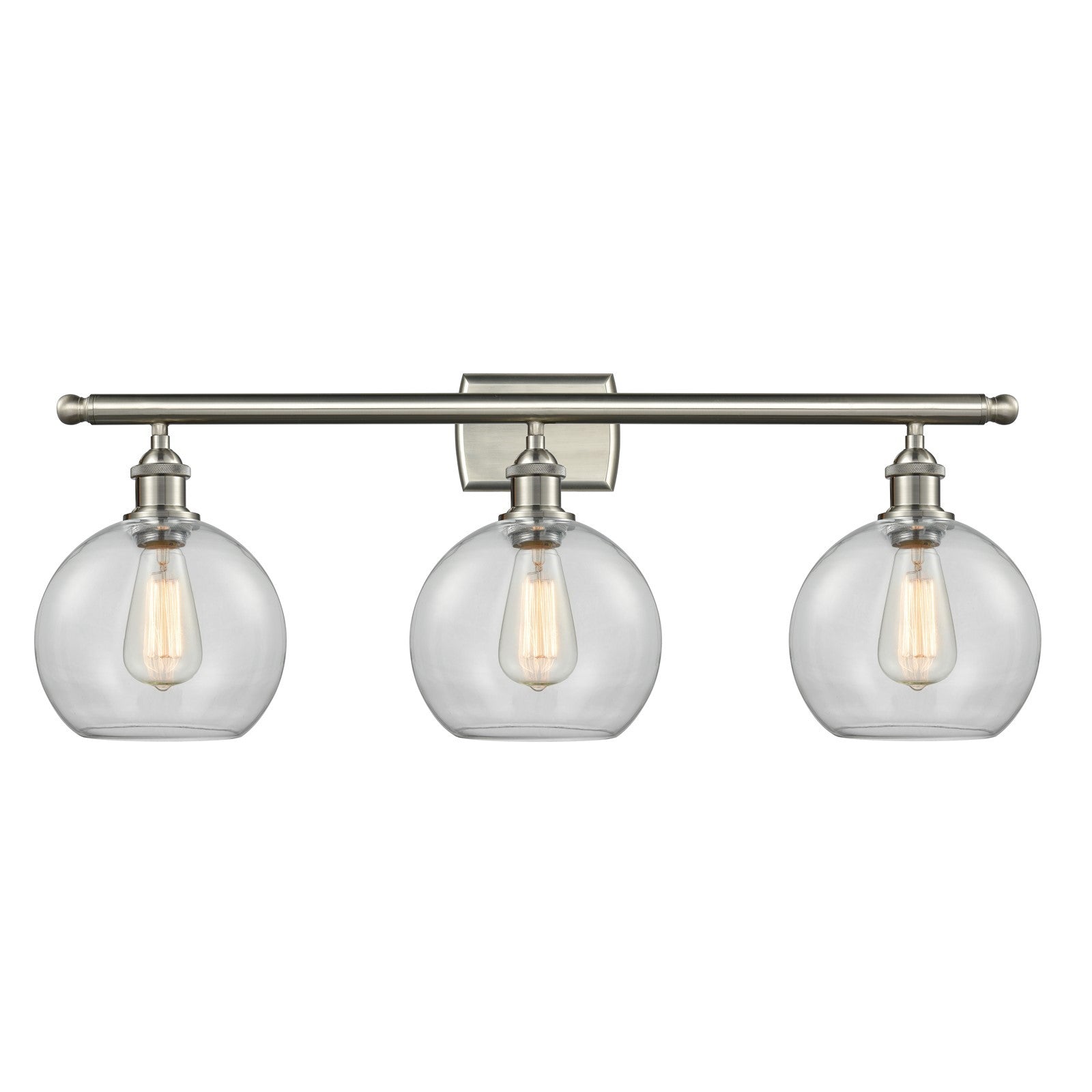 Innovations Athens 28in 3-Light Bath Vanity Light | Industrial Brushed Satin Nickel Steel and Clear Glass | Bathroom & Powder | Model 516-3W-SN-G122-8-LED