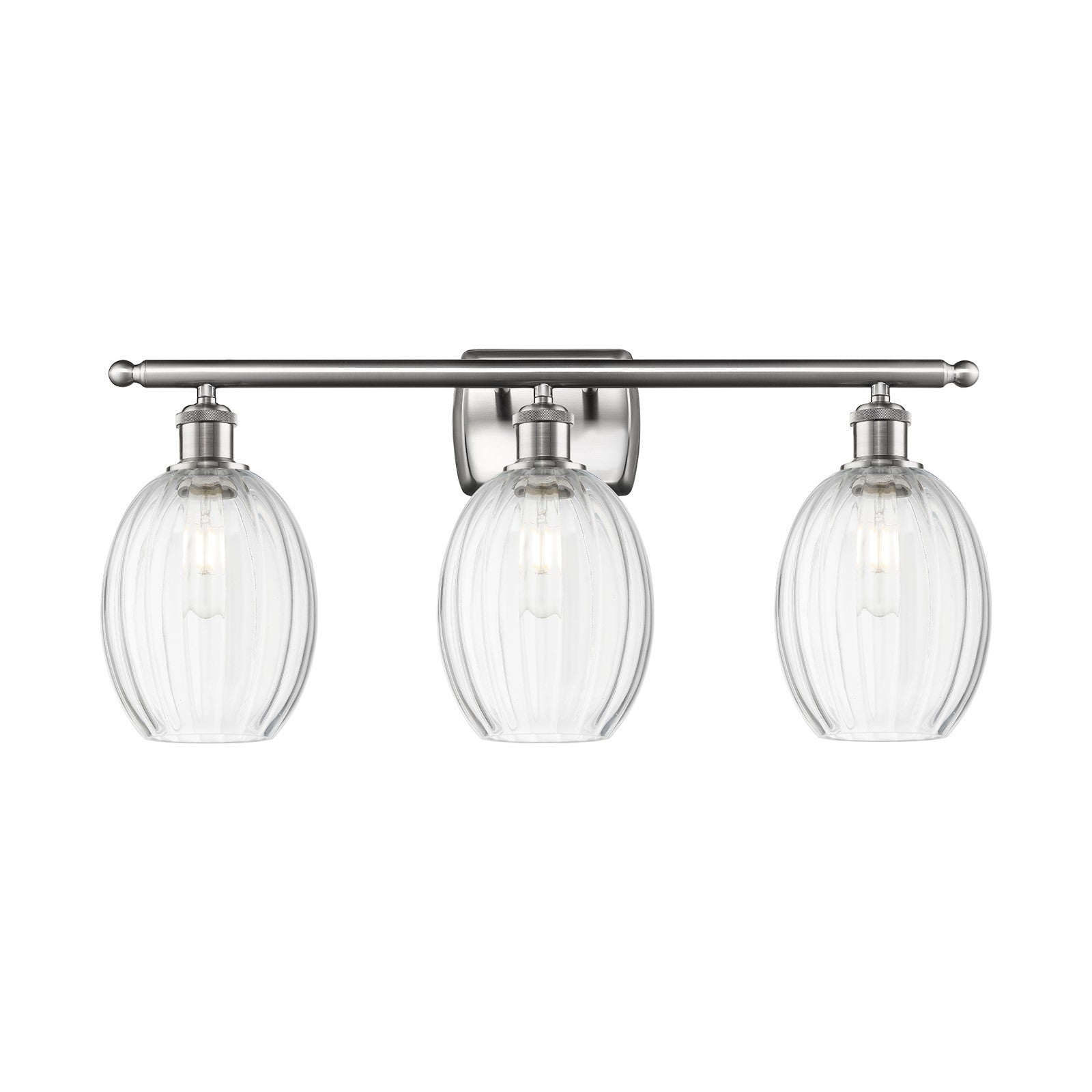Innovations Preston Bulb 26in 3-Light Bath Vanity Light | Industrial Brushed Satin Nickel and Clear Glass | Bathroom Vanity | Model 516-3W-SN-G459-6CL