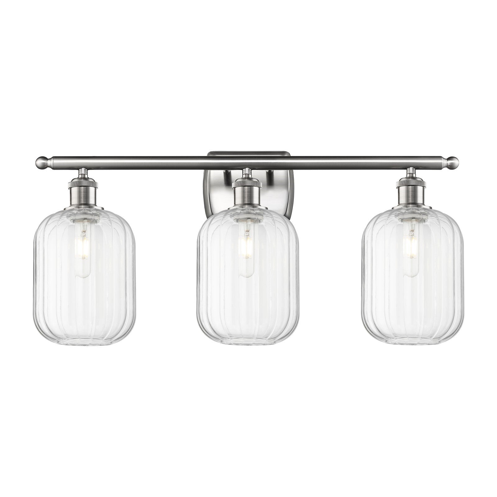 Innovations Preston Cylinder 27in 3-Light Bath Vanity Light | Industrial Brushed Satin Nickel Steel and Clear Glass | Bathroom | Model 516-3W-SN-G460-7CL