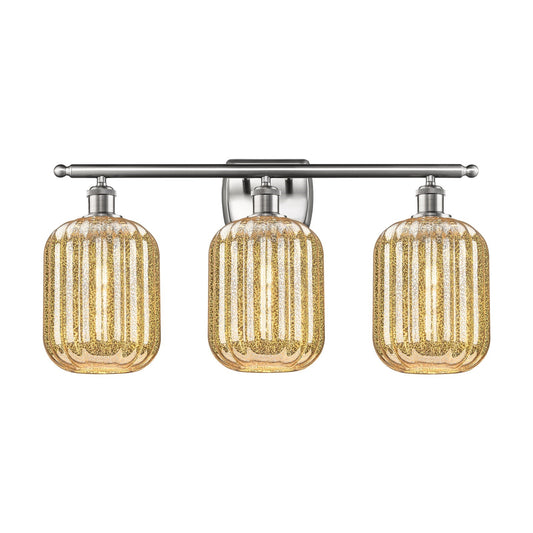 Innovations Preston Cylinder 27in 3-Light Bath Vanity Light | Industrial Brushed Satin Nickel and Mercury Glass | Bathroom | Model 516-3W-SN-G460-7ME