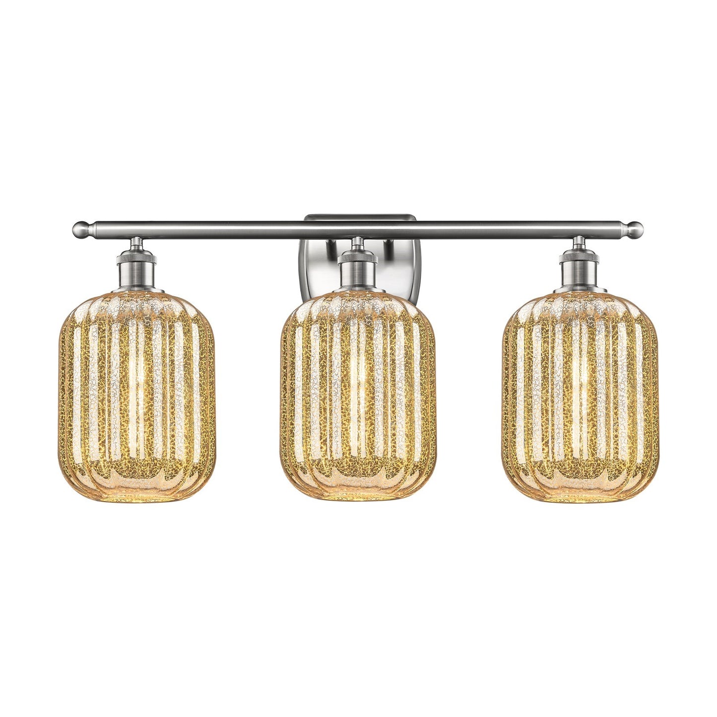 Innovations Preston Cylinder 27in 3-Light Bath Vanity Light | Industrial Brushed Satin Nickel and Mercury Glass | Bathroom | Model 516-3W-SN-G460-7ME