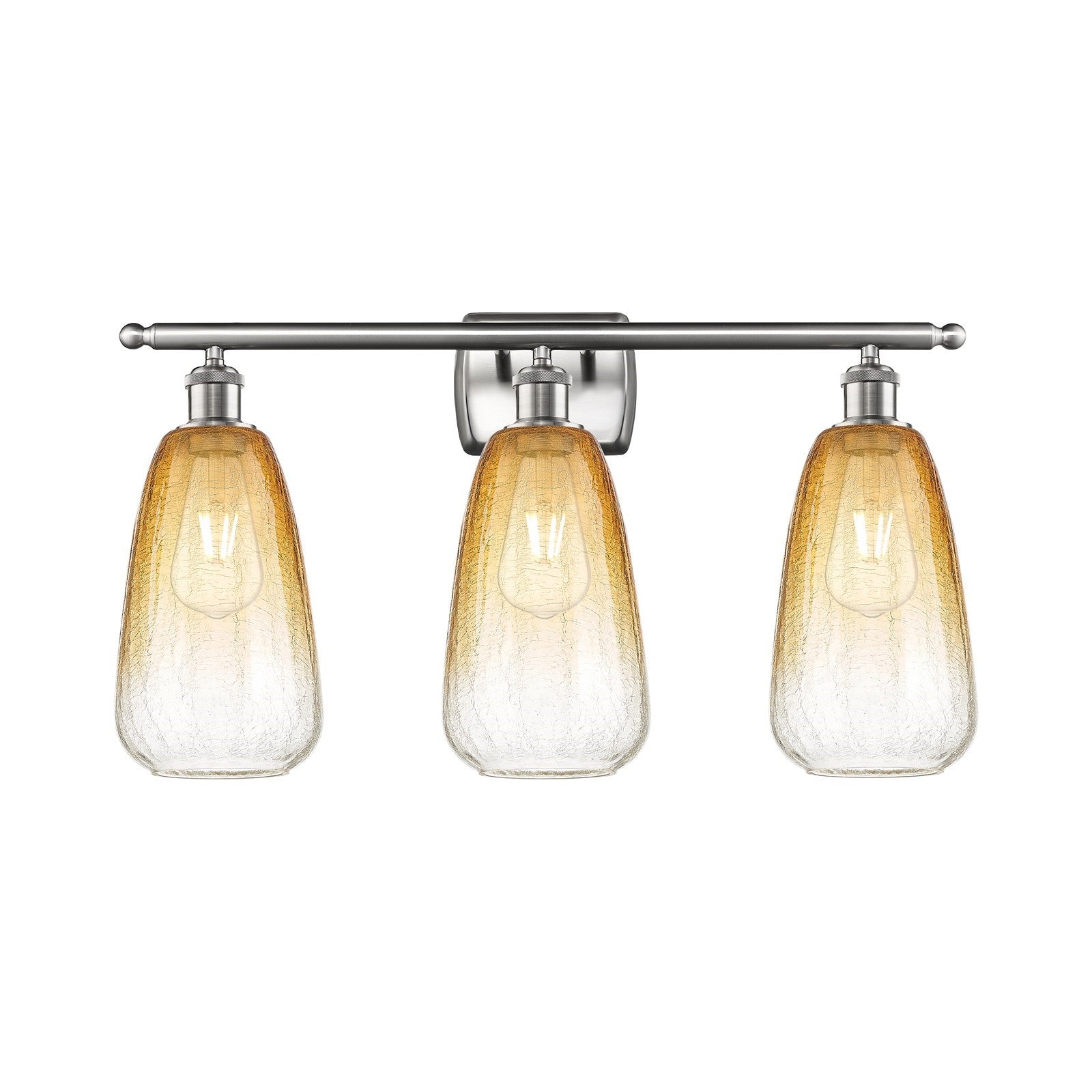 Innovations Brookhaven Almond 26in 3-Light Bath Vanity Light | Industrial Brushed Satin Nickel and Amber Glass | Bathroom | Model 516-3W-SN-G480-6AM