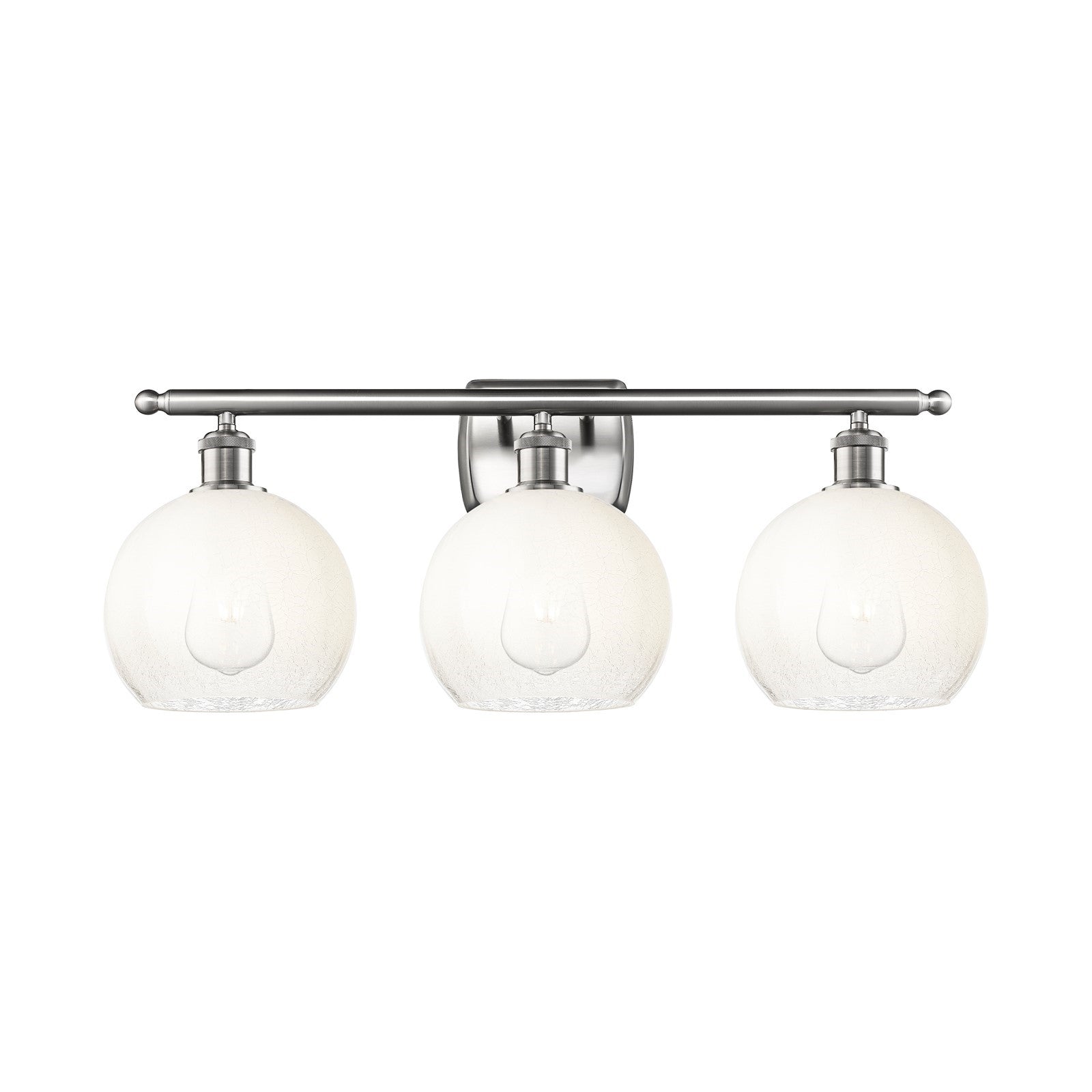 Innovations Brookhaven Globe 28in 3-Light Bath Vanity Light | Industrial Brushed Satin Nickel and Opal Glass | Bathroom Vanity | Model 516-3W-SN-G483-8OP