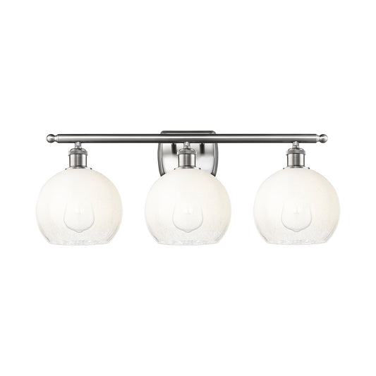 Innovations Brookhaven Globe 28in 3-Light Bath Vanity Light | Industrial Brushed Satin Nickel and Opal Glass | Bathroom Vanity | Model 516-3W-SN-G483-8OP