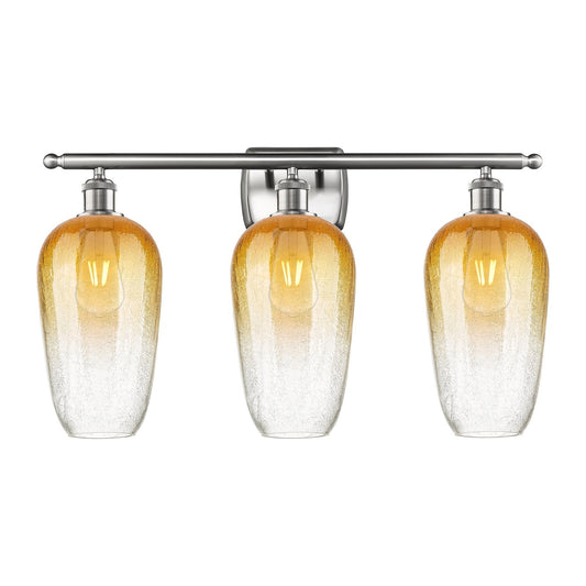 Innovations Brookhaven Flute 27in 3-Light Bath Vanity Light | Industrial Brushed Satin Nickel and Amber Glass | Bathroom Vanity | Model 516-3W-SN-G484-7AM