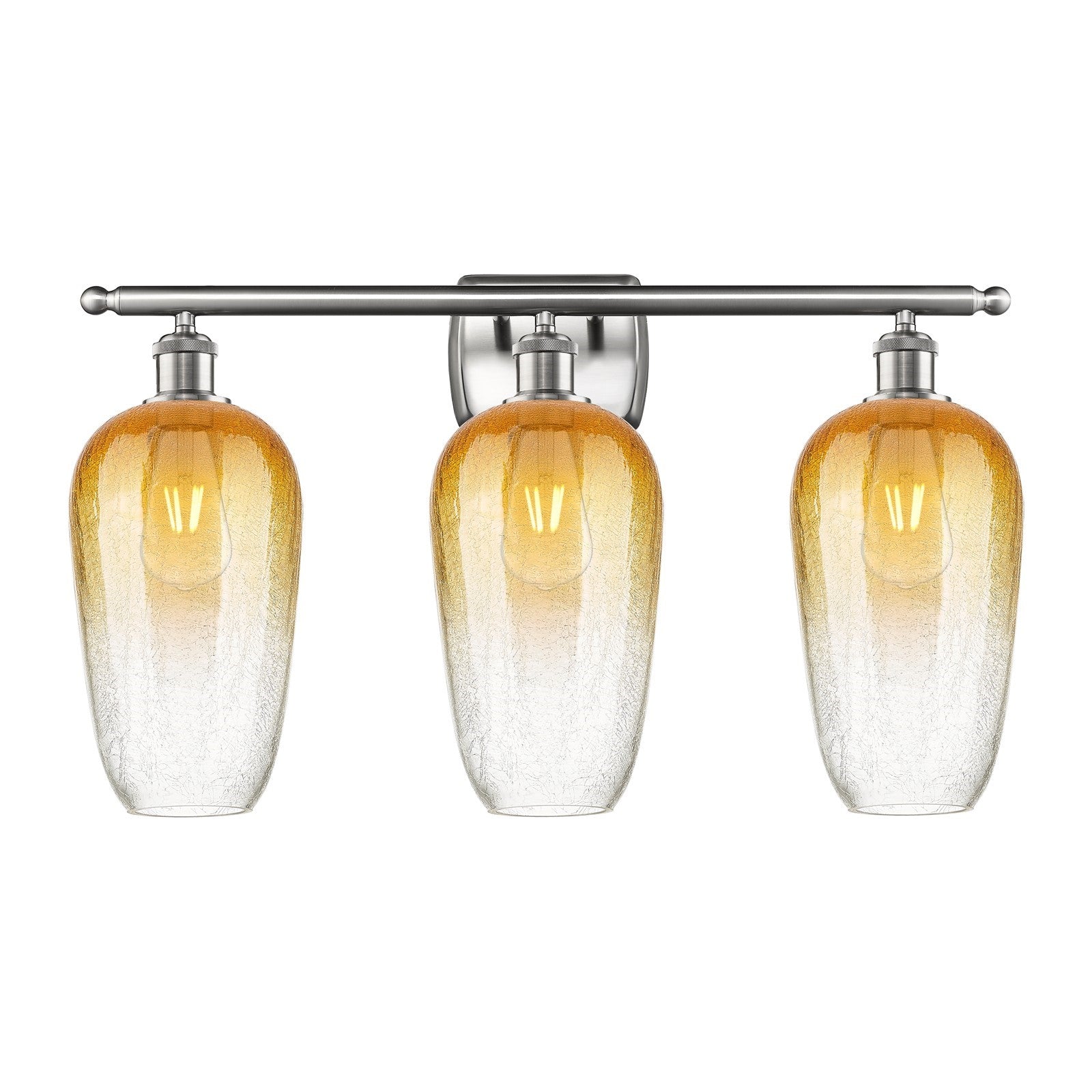 Innovations Brookhaven Flute 27in 3-Light Bath Vanity Light | Industrial Brushed Satin Nickel and Amber Glass | Bathroom Vanity | Model 516-3W-SN-G484-7AM
