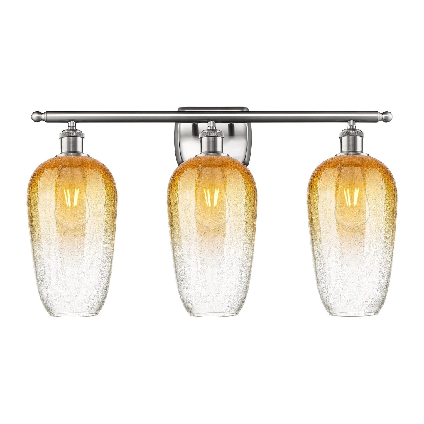 Innovations Brookhaven Flute 27in 3-Light Bath Vanity Light | Industrial Brushed Satin Nickel and Amber Glass | Bathroom Vanity | Model 516-3W-SN-G484-7AM