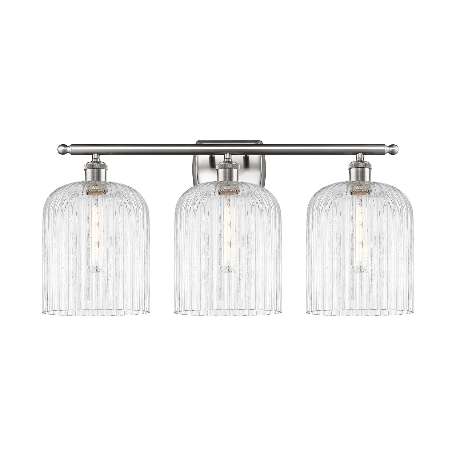 Innovations Bridal Veil 25in 3-Light Bath Vanity | Art Nouveau Industrial Brushed Satin Nickel and Clear Ribbed Glass | Model 516-3W-SN-G559-8CL
