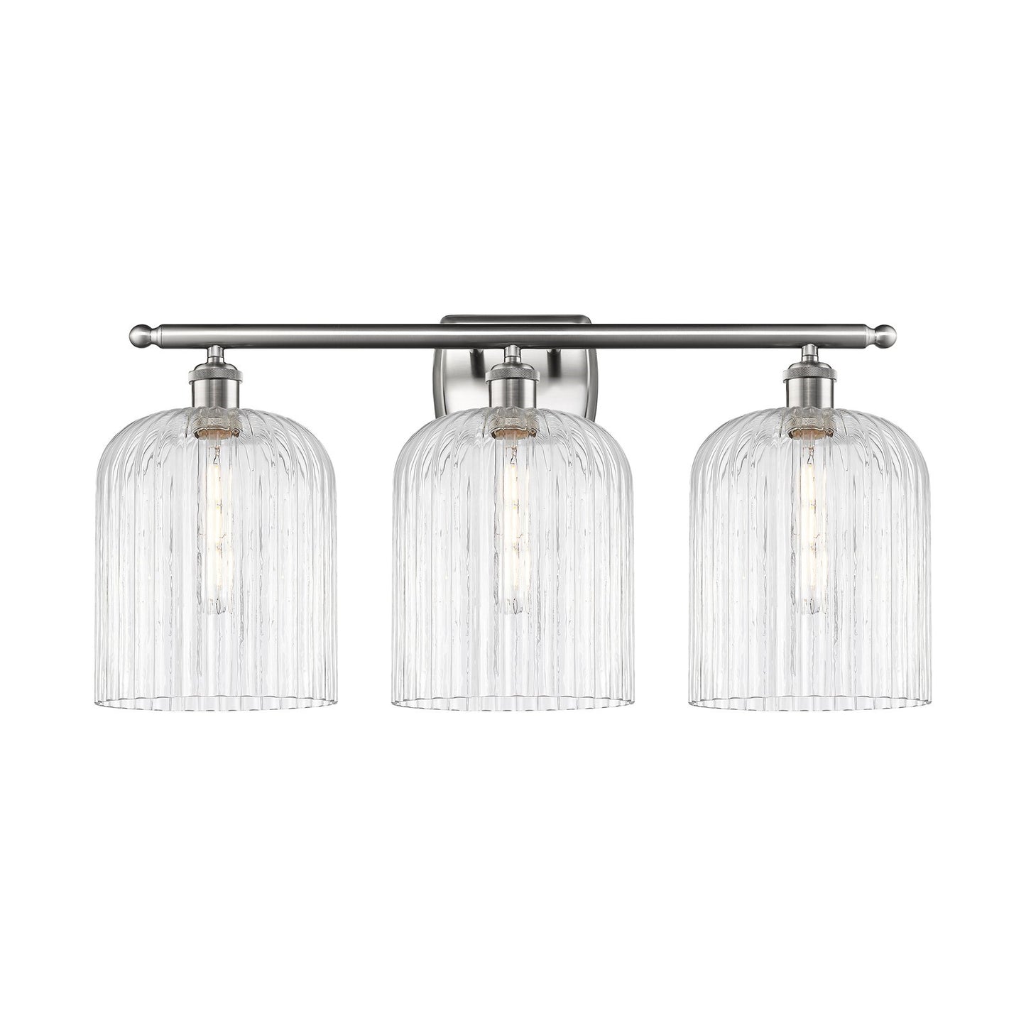 Innovations Bridal Veil 25in 3-Light Bath Vanity | Art Nouveau Industrial Brushed Satin Nickel and Clear Ribbed Glass | Model 516-3W-SN-G559-8CL