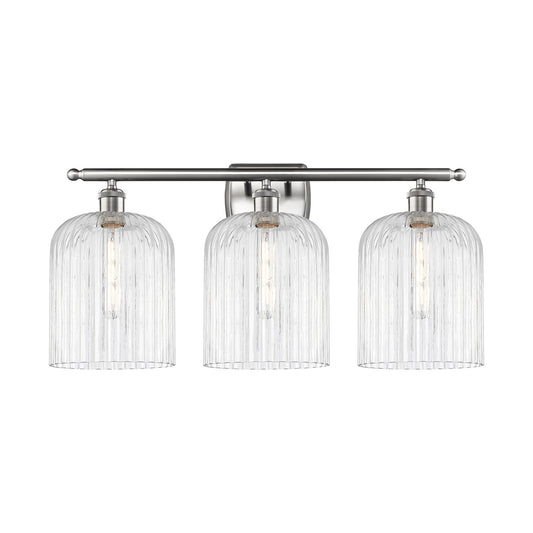 Innovations Bridal Veil 25in 3-Light Bath Vanity | Art Nouveau Industrial Brushed Satin Nickel and Clear Ribbed Glass | Model 516-3W-SN-G559-8CL