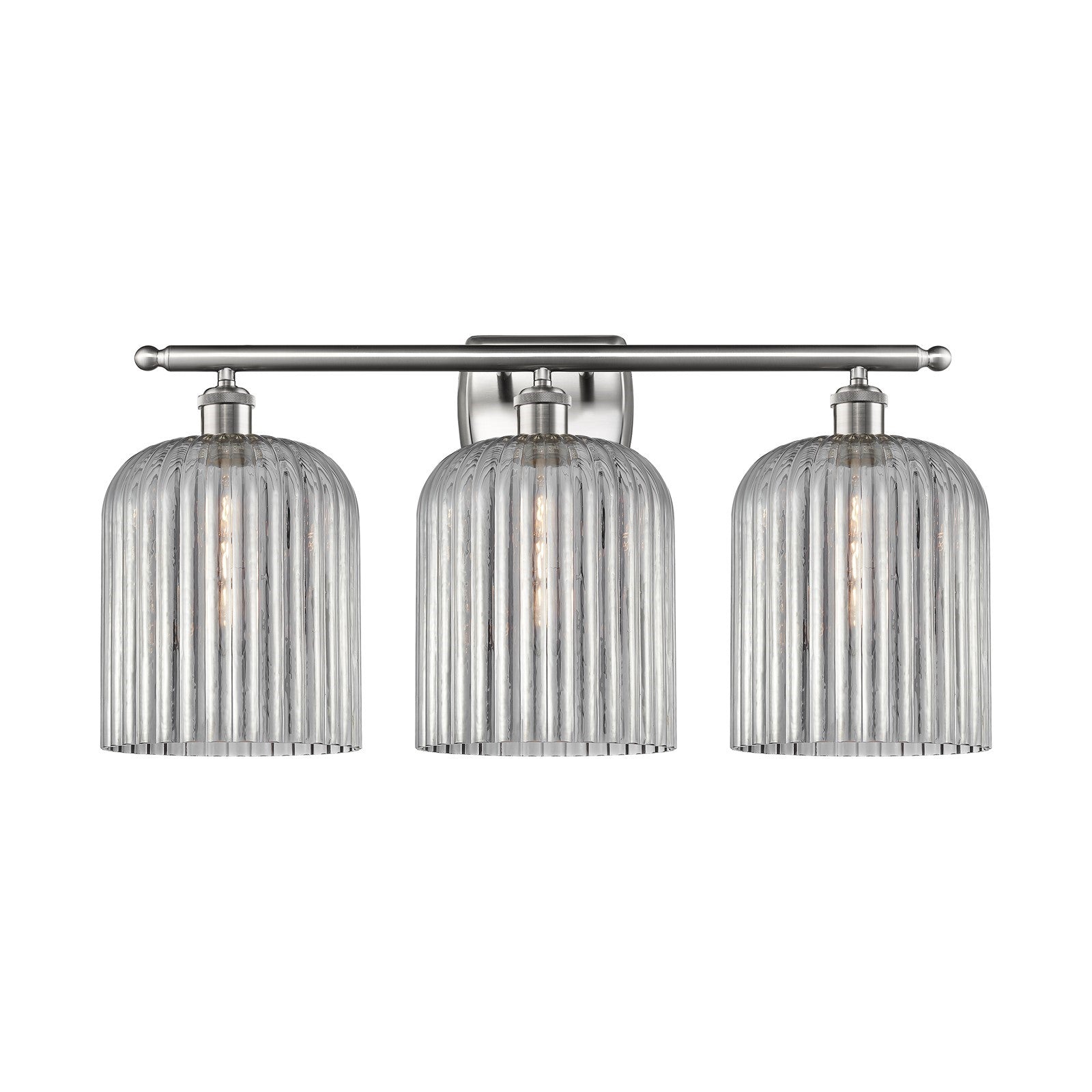 Innovations Bridal Veil 25in 3-Light Bath Vanity | Art Nouveau Brushed Satin Nickel Steel and Light Smoke Ribbed Glass | Model 516-3W-SN-G559-8SM