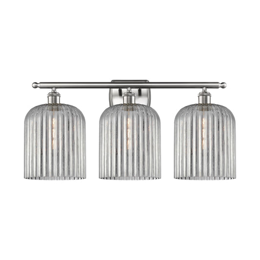 Innovations Bridal Veil 25in 3-Light Bath Vanity | Art Nouveau Brushed Satin Nickel Steel and Light Smoke Ribbed Glass | Model 516-3W-SN-G559-8SM