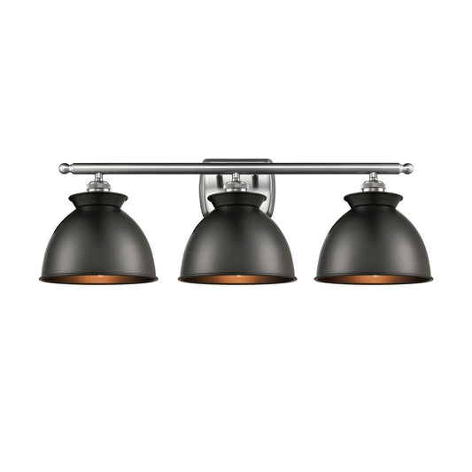 Innovations Adirondack 28in 3-Light Bath Vanity Light | Industrial Farmhouse Brushed Satin Nickel and Matte Black Metal | Kitchen | Model 516-3W-SN-M14-BK