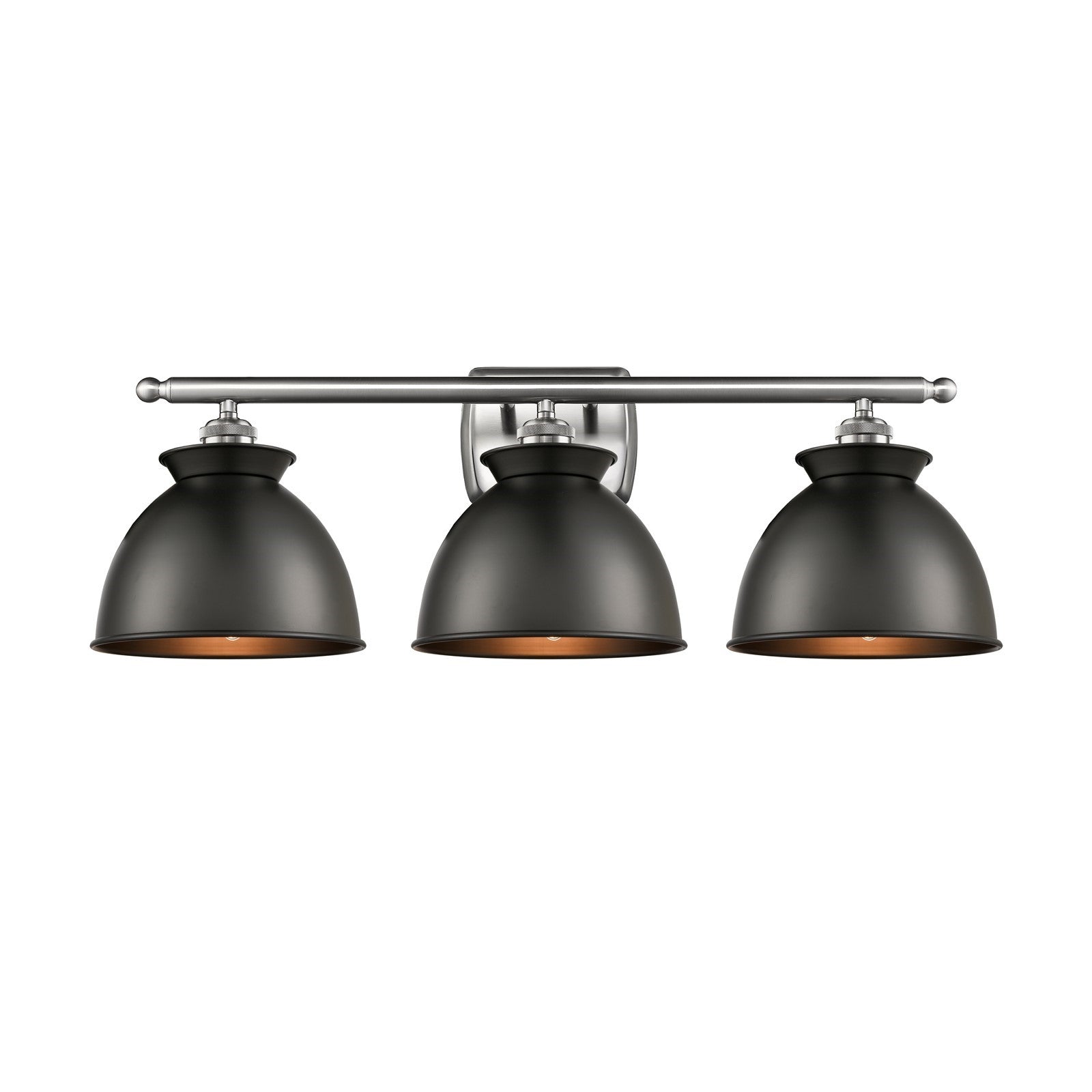Innovations Adirondack 28in 3-Light Bath Vanity Light | Industrial Farmhouse Brushed Satin Nickel and Matte Black Metal | Kitchen | Model 516-3W-SN-M14-BK