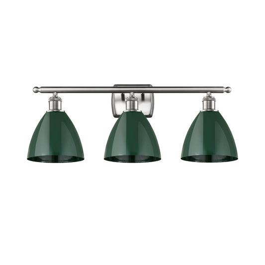 Innovations Plymouth 28in 3-Light Bath Vanity Light | Industrial Farmhouse Brushed Satin Nickel and Matte Green Metal | Model 516-3W-SN-MBD-75-GR-LED