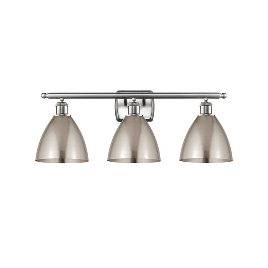 Innovations Bristol 28in 3-Light Bath Vanity Light | Industrial Farmhouse Brushed Satin Nickel Steel and Metal Shade | Model 516-3W-SN-MBD-75-SN