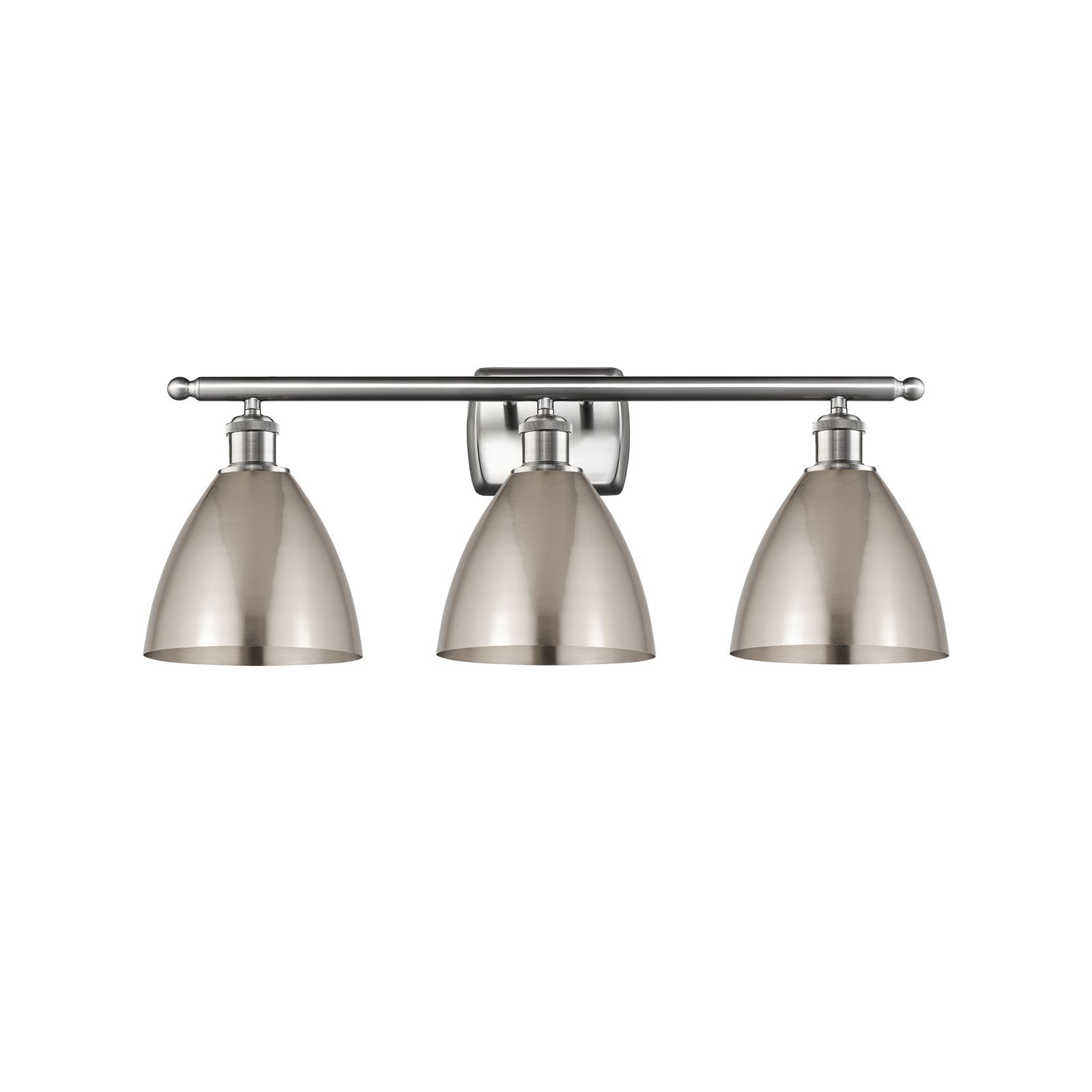 Innovations Bristol 28in 3-Light Bath Vanity Light | Industrial Farmhouse Brushed Satin Nickel Steel and Metal Shade | Model 516-3W-SN-MBD-75-SN-LED