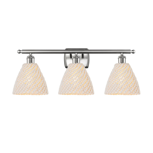 Innovations Bristol Natural 28in 3-Light Bath Vanity Light | Industrial Brushed Satin Nickel and Natural Fiber Shade | Model 516-3W-SN-NBD-75-NAT