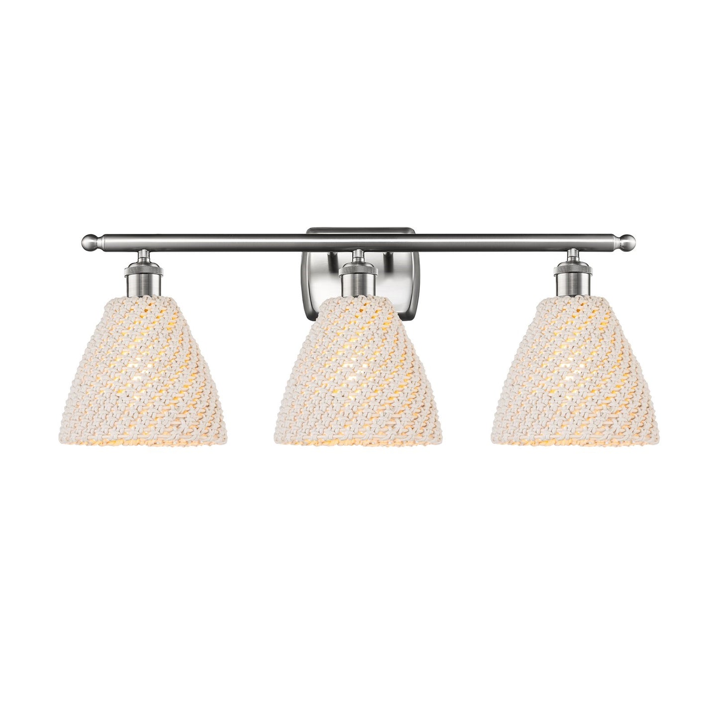 Innovations Bristol Natural 28in 3-Light Bath Vanity Light | Industrial Brushed Satin Nickel and Natural Fiber Shade | Model 516-3W-SN-NBD-75-NAT