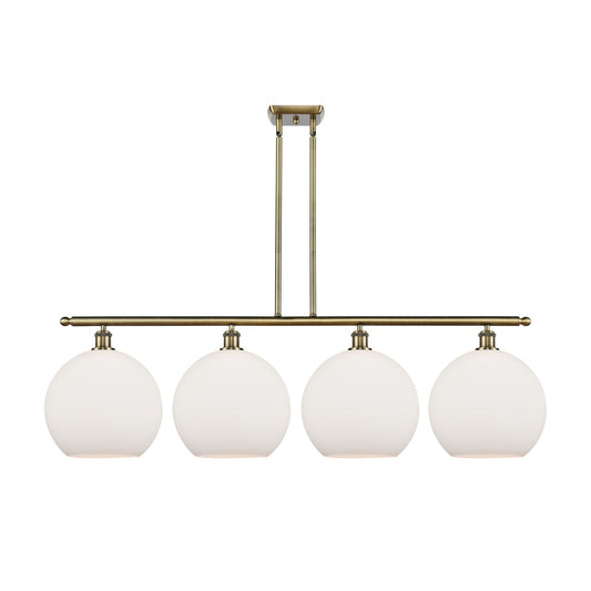 Innovations Athens 50in 4-Light Island Light | Industrial Antique Brass Steel and Matte White Glass | Kitchen Island & Dining | Model 516-4I-AB-G121-12
