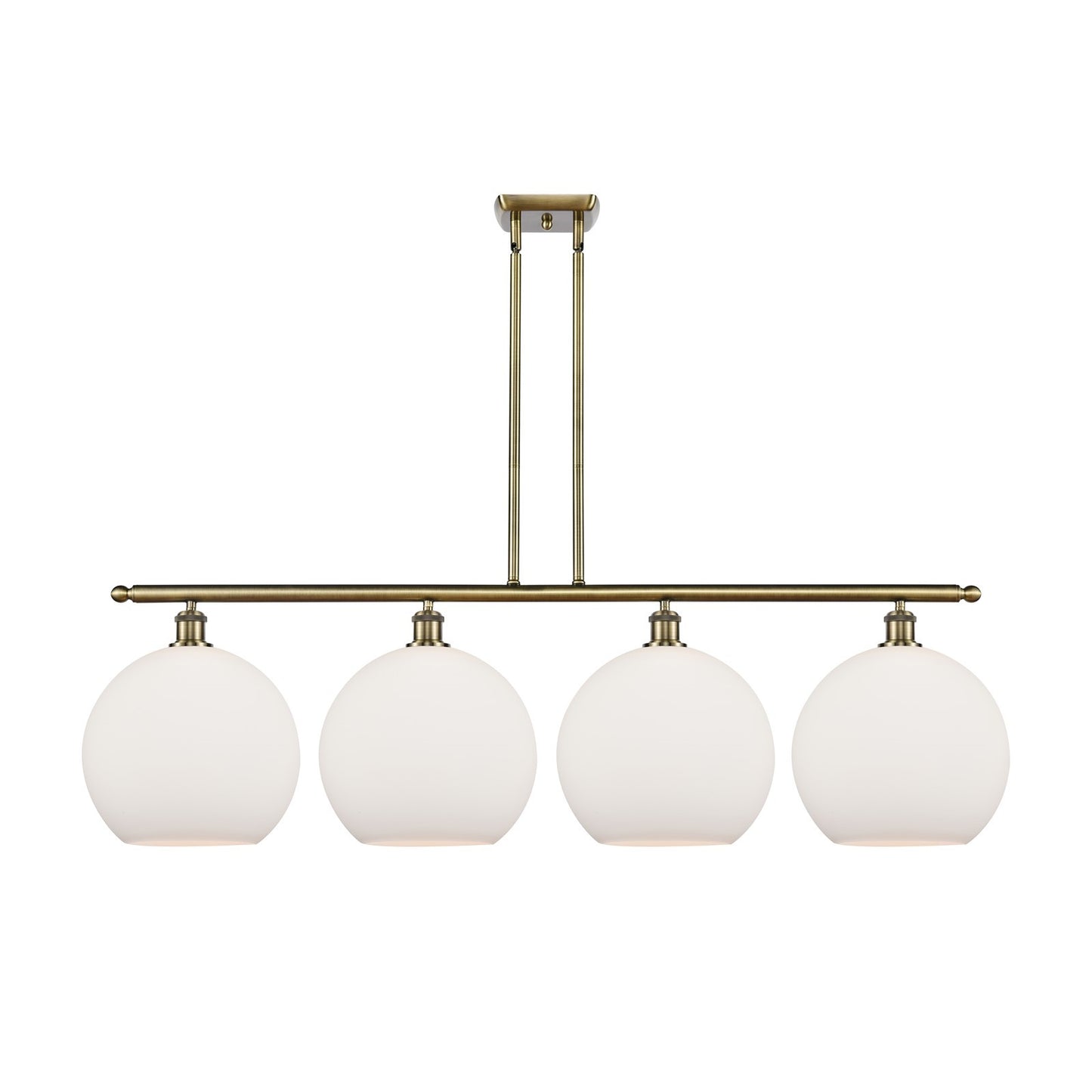 Innovations Athens 50in 4-Light Island Light | Industrial Antique Brass Steel and Matte White Glass | Kitchen Island & Dining | Model 516-4I-AB-G121-12