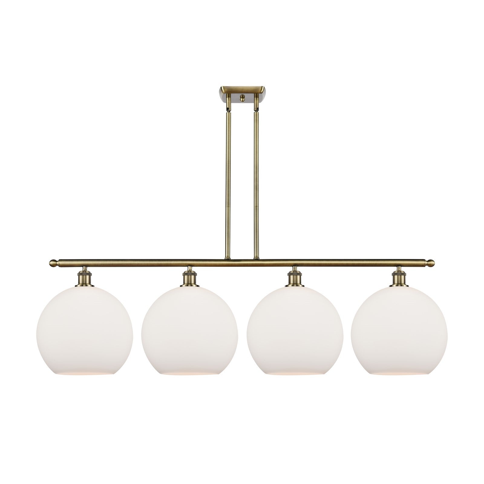 Innovations Athens 50in 4-Light Island Light | Industrial Antique Brass Steel and Matte White Glass | Kitchen Island & Dining | Model 516-4I-AB-G121-12