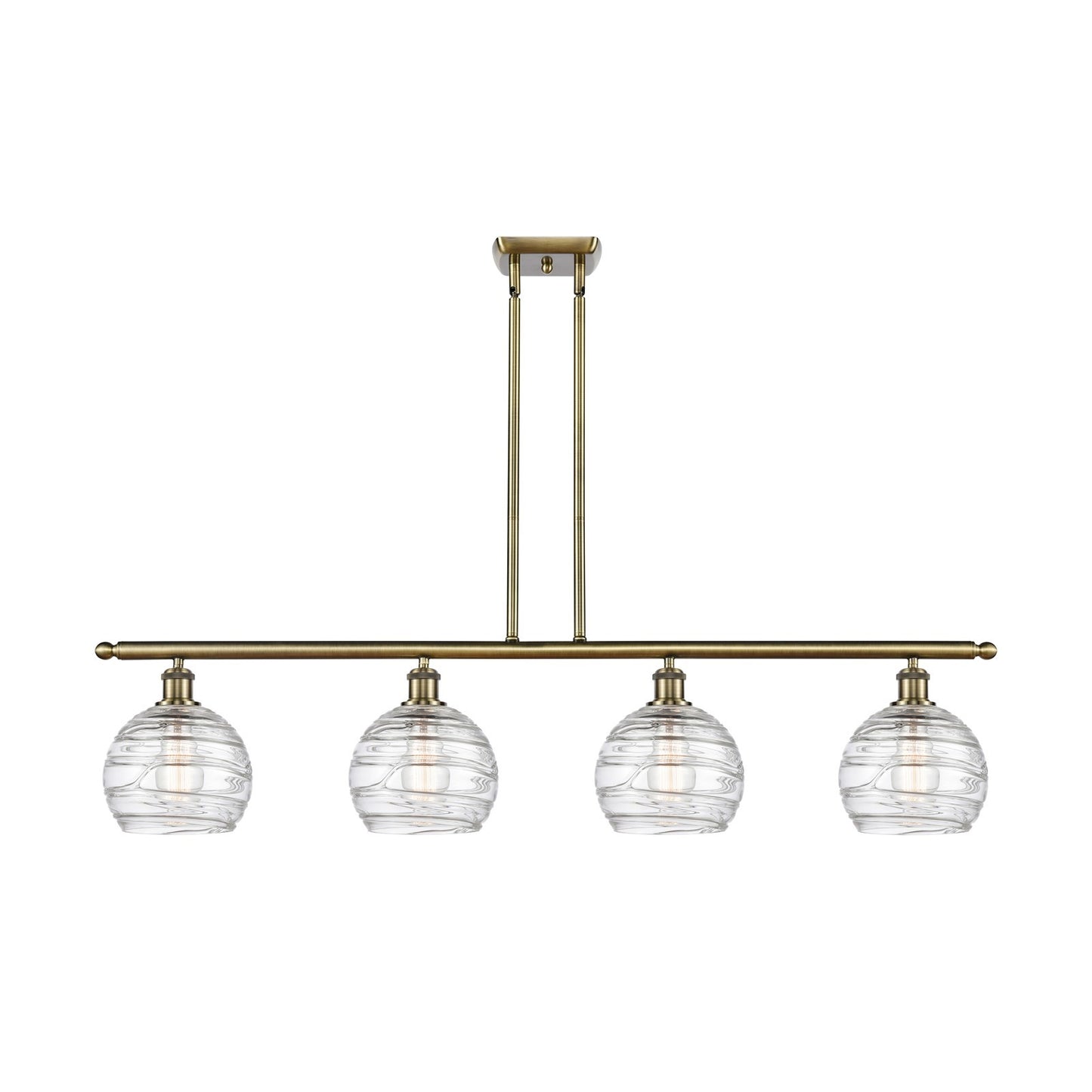Innovations Athens Deco Swirl 48in 4-Light Island Light | Industrial Antique Brass and Clear Deco Swirl Glass | Kitchen Island | Model 516-4I-AB-G1213-8CL
