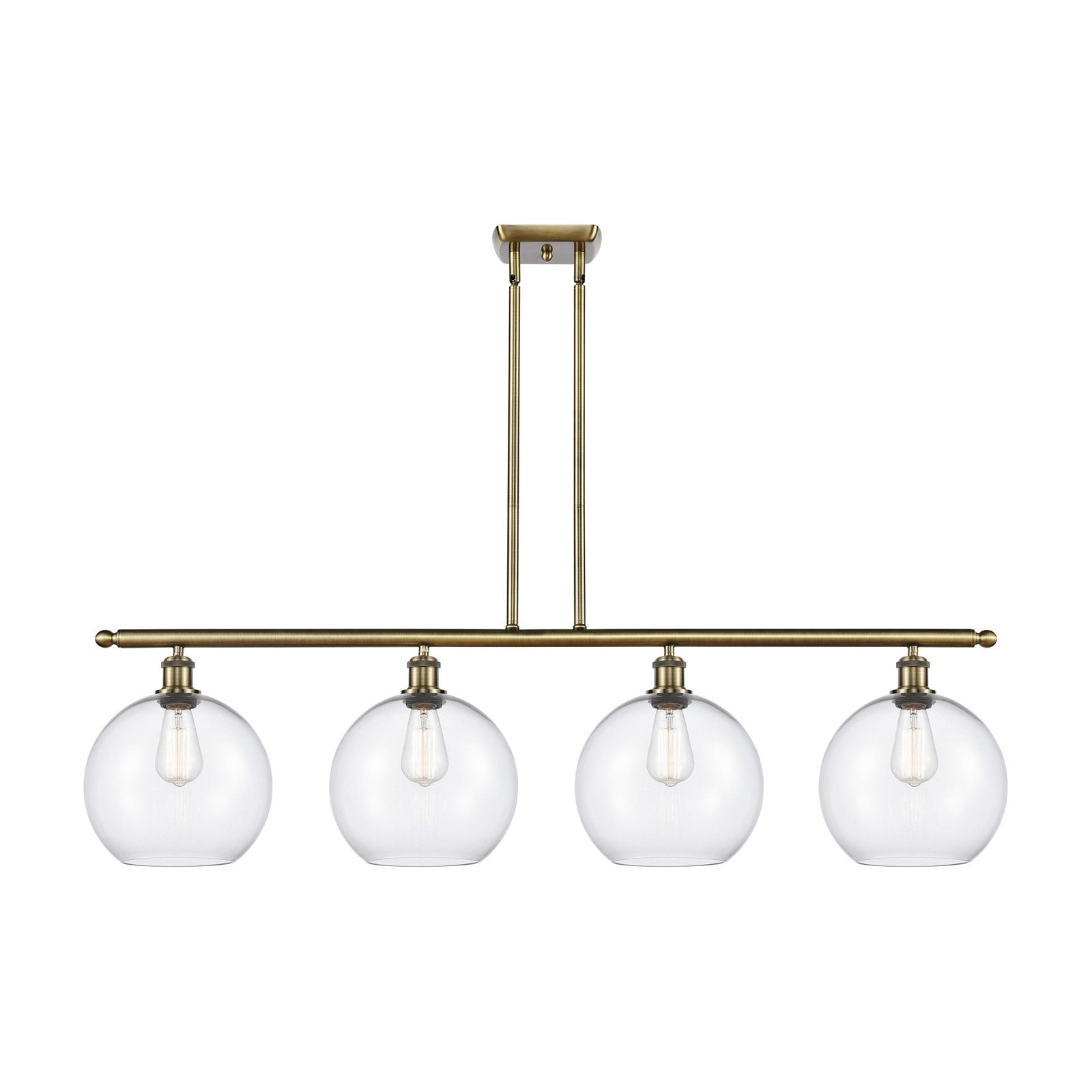 Innovations Athens 48in 4-Light Island Light | Industrial Antique Brass and Clear Glass | Kitchen Island & Dining Room | 48.25 x | Model 516-4I-AB-G122-10