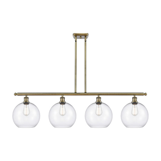Innovations Athens 48in 4-Light Island Light | Industrial Antique Brass and Clear Glass | Kitchen Island & Dining Room | 48.25 x | Model 516-4I-AB-G122-10