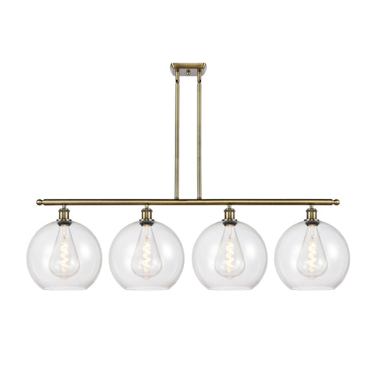 Innovations Athens 50in 4-Light Island Light | Industrial Antique Brass Steel and Clear Glass | Kitchen Island & Dining Room | Model 516-4I-AB-G122-12
