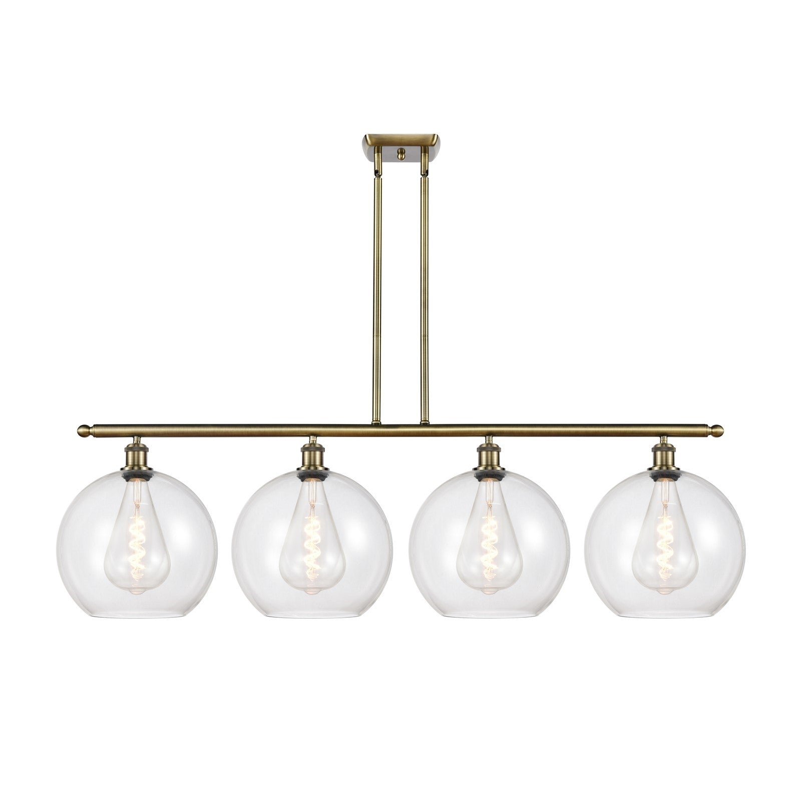 Innovations Athens 50in 4-Light Island Light | Industrial Antique Brass Steel and Clear Glass | Kitchen Island & Dining Room | Model 516-4I-AB-G122-12