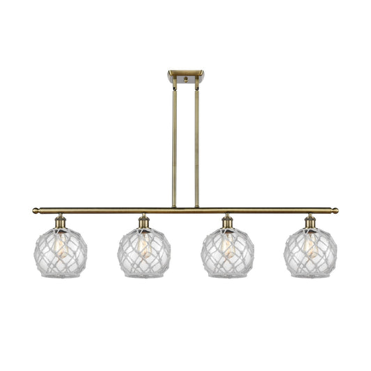 Innovations Farmhouse Rope 48in 4-Light Island Light | Industrial Antique Brass Steel and Clear Glass with White Rope | Kitchen | Model 516-4I-AB-G122-8RW