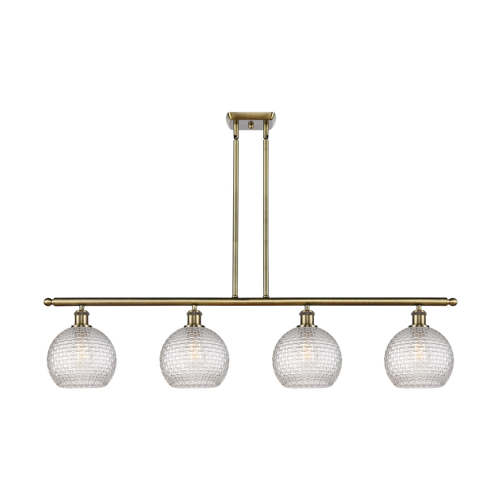 Innovations Athens 48in 4-Light Island Light | Modern Farmhouse Antique Brass Steel and Clear Basket Weave Glass | Kitchen | Model 516-4I-AB-G122C-8CL