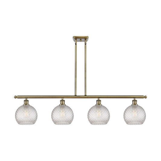 Innovations Athens 48in 4-Light Island Light | Modern Farmhouse Antique Brass Steel and Clear Basket Weave Glass | Kitchen | Model 516-4I-AB-G122C-8CL
