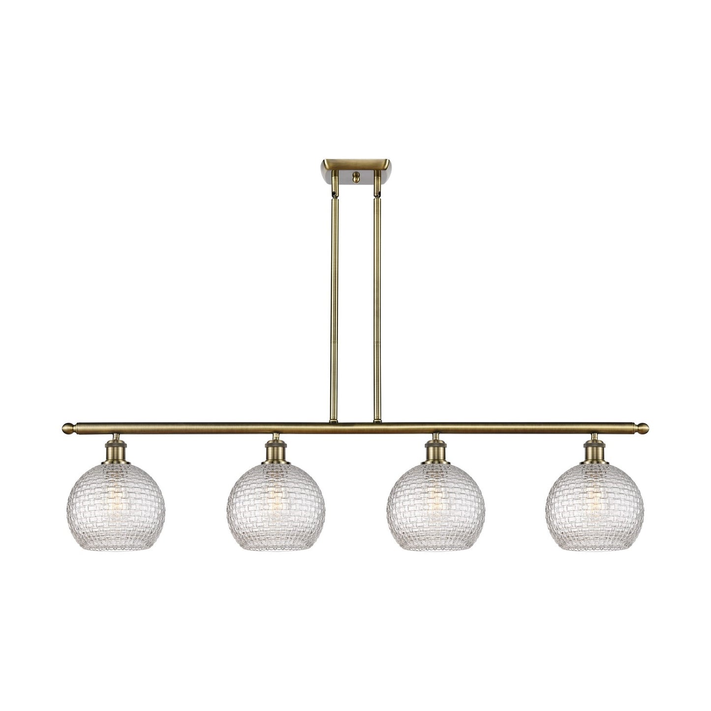 Innovations Athens 48in 4-Light Island Light | Modern Farmhouse Antique Brass Steel and Clear Basket Weave Glass | Kitchen | Model 516-4I-AB-G122C-8CL
