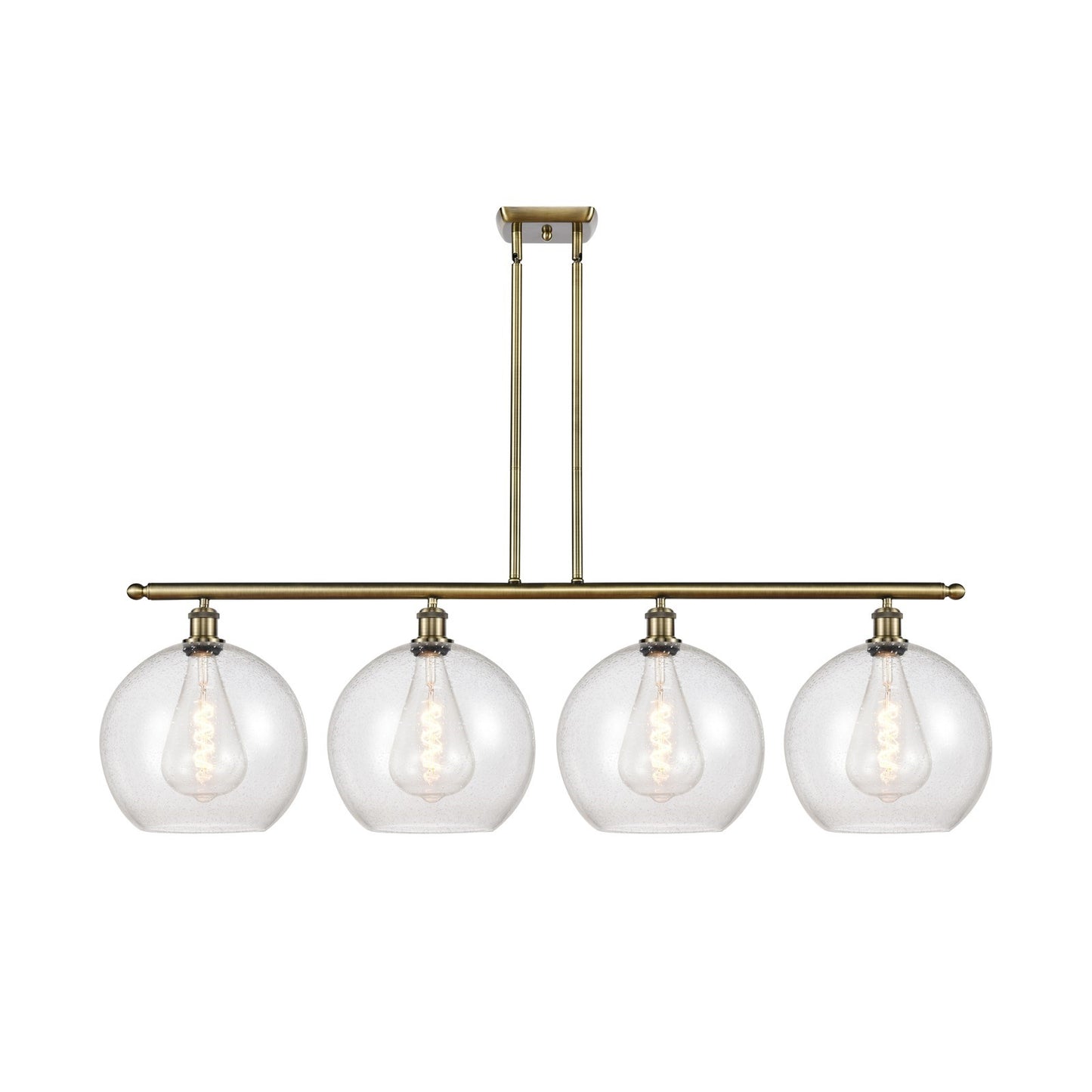 Innovations Athens 50in 4-Light Island Light | Industrial Antique Brass Steel and Seedy Glass | Kitchen Island & Dining Room | Model 516-4I-AB-G124-12